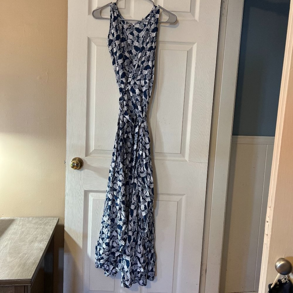 Fused Hawaii Maxi Wrap Dress/Beach Coverup Navy Blue Pineapple Honomu Small